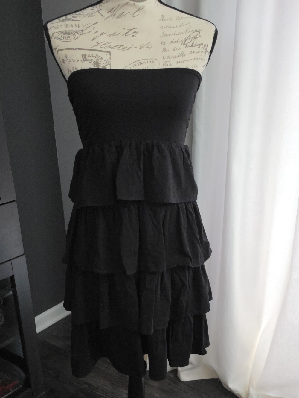 J. Crew Black Strapless Tiered Ruffle Dress